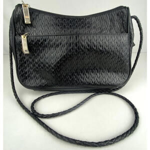 Tiganello Black Woven Leather Crossbody Shoulder Bag Tig Two Braided Strap EUC